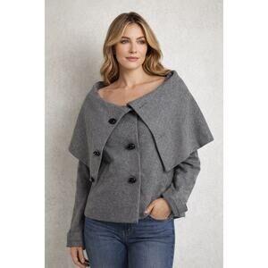 7 For All Mankind Gray Cape Blazer Jacket Double Breasted Shawl Collar Size Med